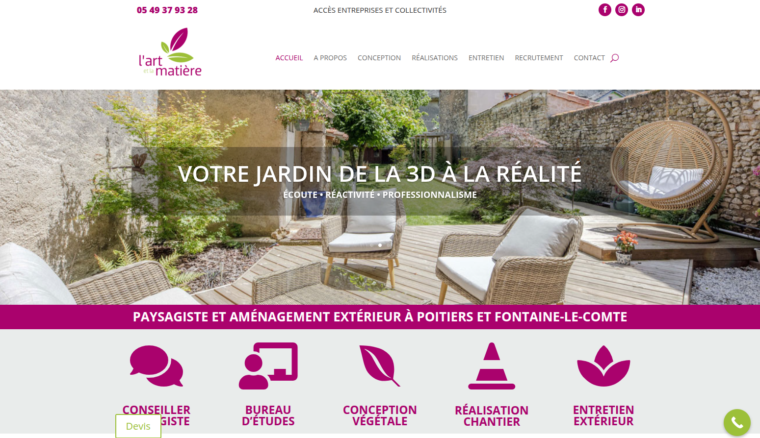 Refonte site paysagiste L'Art et la Matière par Ouioweb